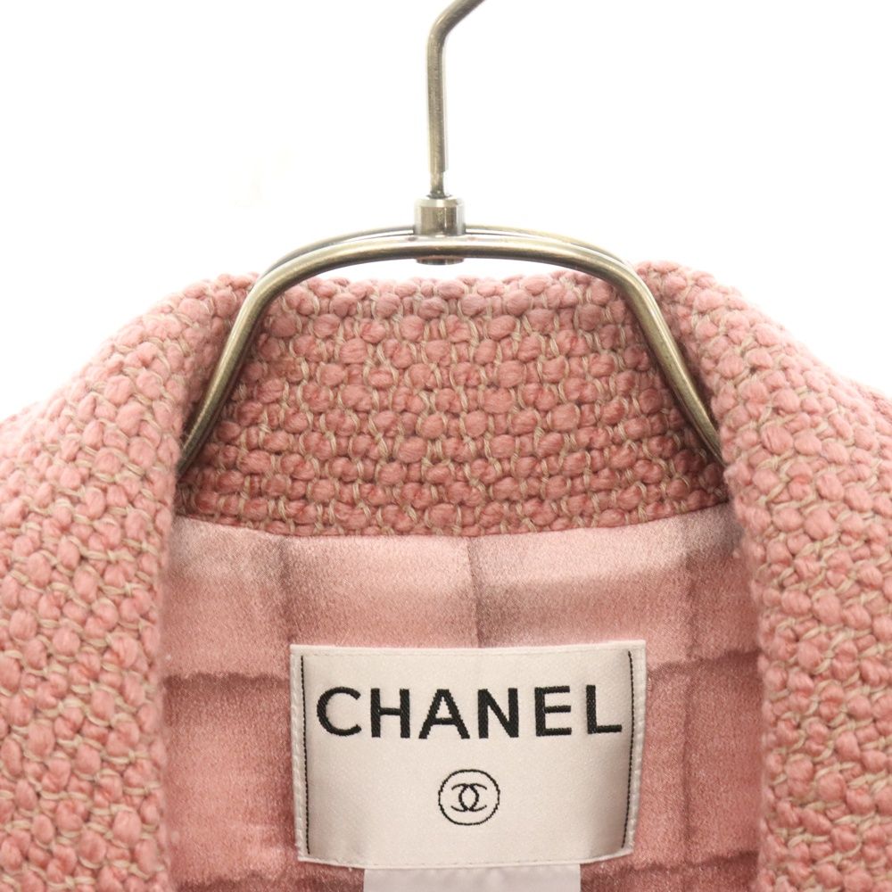 CHANEL (シャネル) ツイード ボタンレス ロングコート レディース  