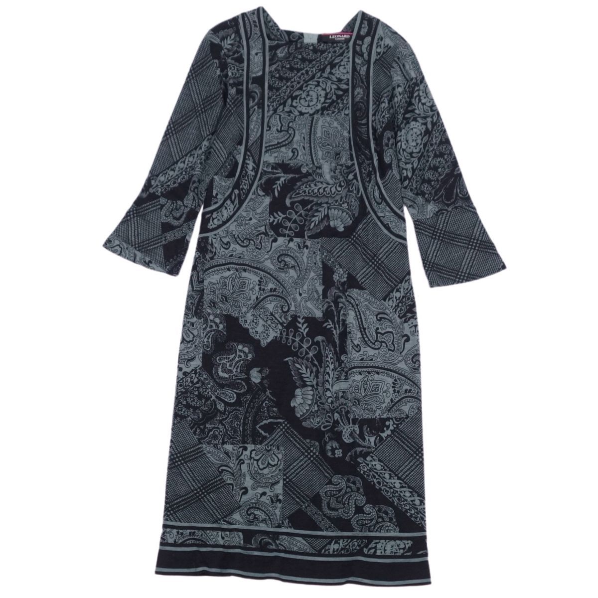 美品】レオナール LEONARD クリーム色 七分袖 ロングワンピース 美品