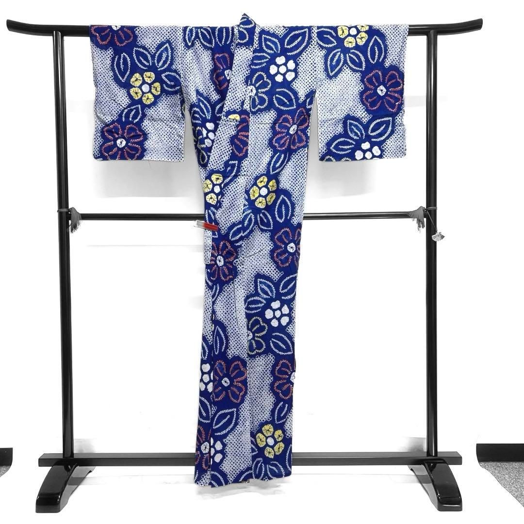 浴衣 有松鳴海絞り 浴衣 花模様 ブルー リーフ 着物 034a d - メルカリ