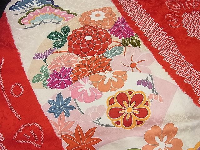 平和屋本店□極上 七五三 女の子 7歳 祝着 絞り 花鳥文 逸品4s292  