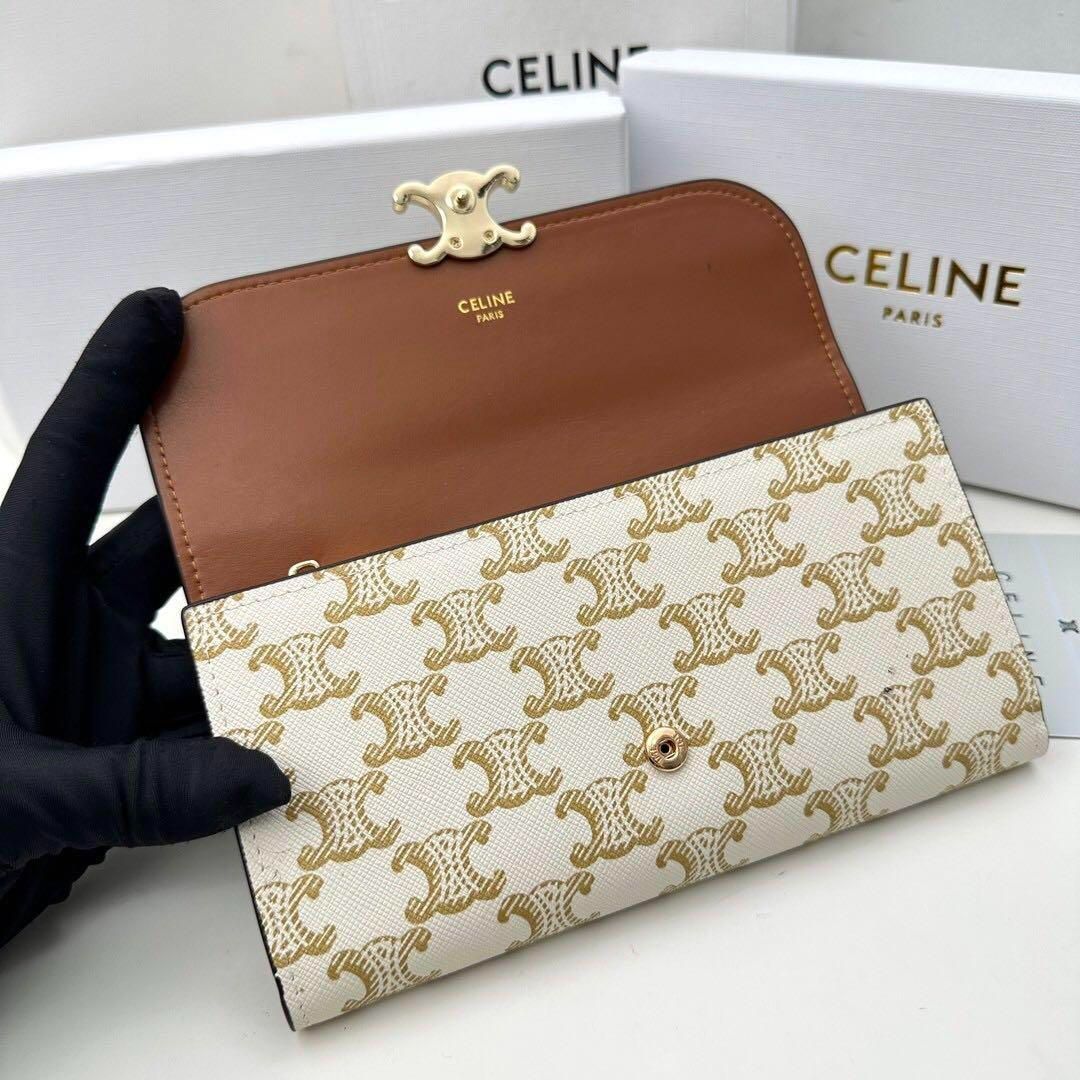 激レア】！！celine セリーヌ 長財布 ホワイト×タン - メルカリ