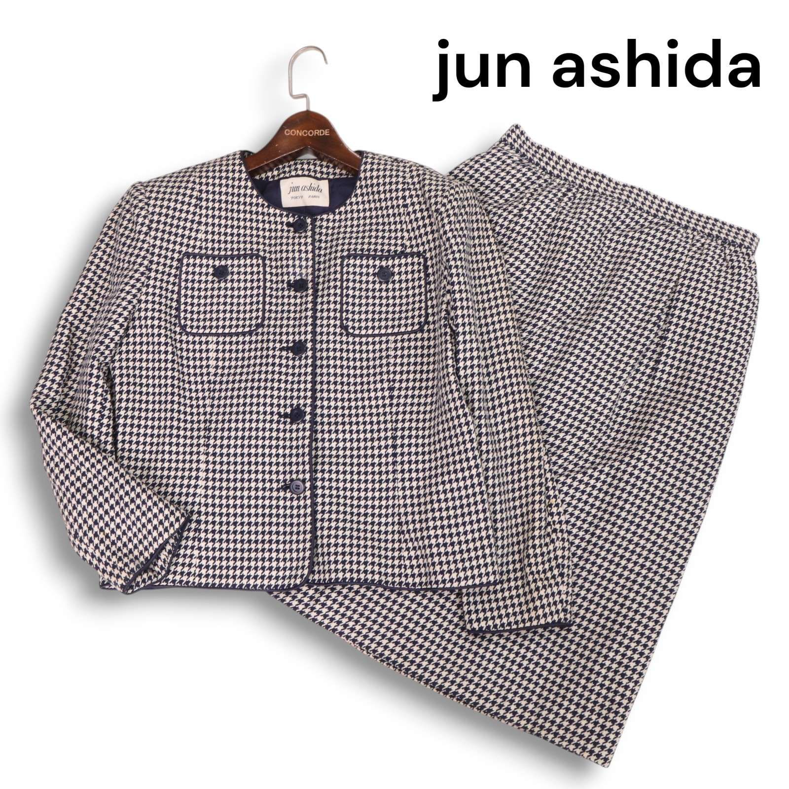 美品✨タエアシダ　セットアップ　スカート　グレー　バイカラー　11号　Lサイズ 洗える/イージーケア/毛玉になりにくい/ストレッチ/吸水速乾】ツイード