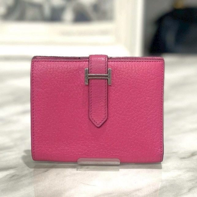 エルメス ベアンコンパクト シェーブル ピンク □O刻印