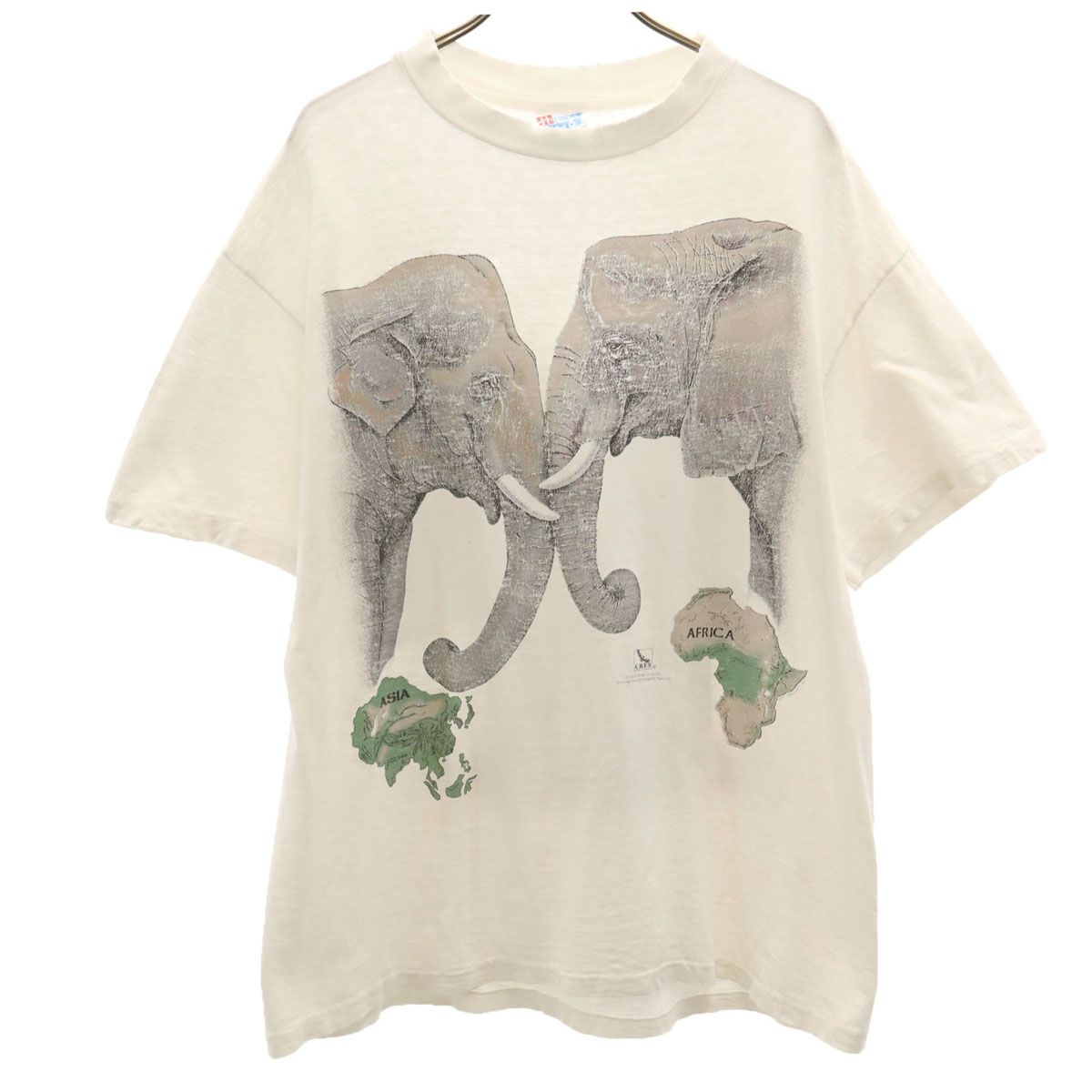 【90年代アメリカ製、シングルステッチ】ヘインズ牛　両面プリントTシャツパンツ Hanes - 古着 90年代 ヘインズ Hanes BEEFY-T 青タグ 両面