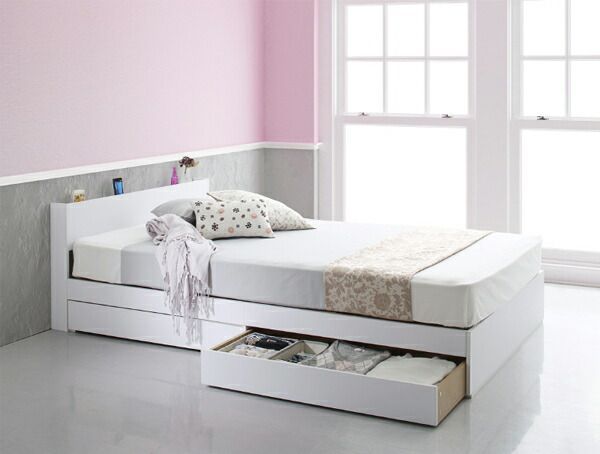 棚 コンセント付き 引き出し 2杯 収納 ベッド ベッドフレームのみ