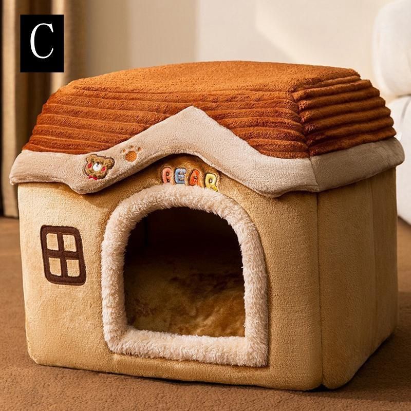 ドーム型犬猫用ベッドペットハウス柔らか49*56*25cmペットベッド犬の巣通年用洗える寝具滑り止め暖かいクッション付き室保温