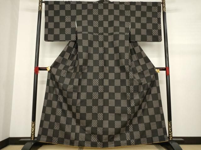 平和屋着物 本場大島紬 カタス7マルキ 市松鱗文 正絹 AABA8253ck