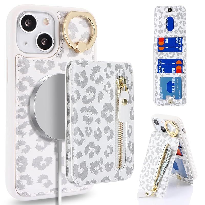 新品　【Hamany】 iphone 13 mini ケース Magsafe対応 リング いphone13 ミニ ケース 背面 カード収納 取り外し可能な収納袋 分離 スマホケース iphone 13mini ヒョウ柄 レンズ保護 耐衝撃 アイホン13ミニケ