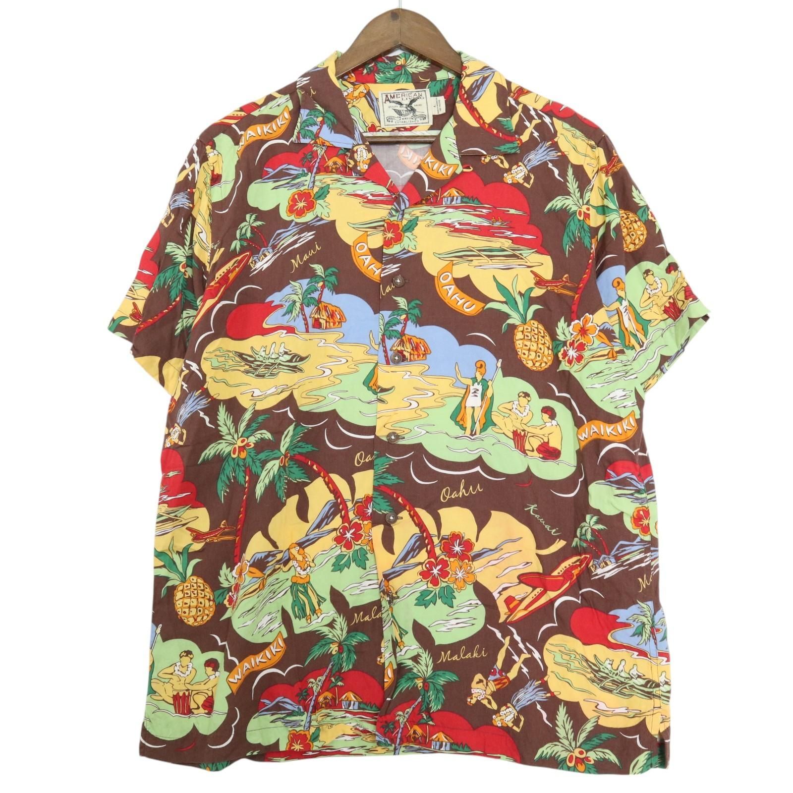 美品】イオラニ　アロハシャツ　90s　長袖　オープンカラー　総柄　ハワイアン　L 古着 90年代 JAMS WORLD 総柄 ボタニカル柄 オープンカラー