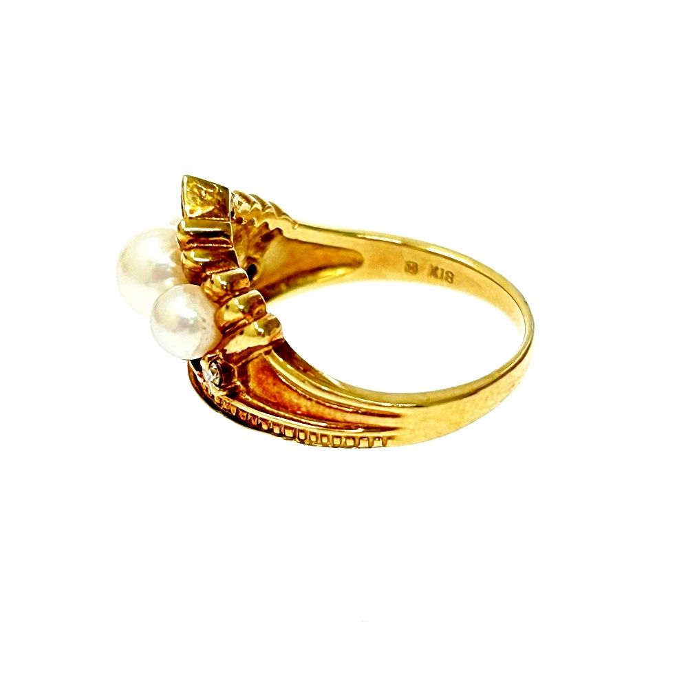 未使用保管品　ティアラ型リング　パール　ダイヤ　k18 ラスト1点 中古】【箱付き】 MIKIMOTO ミキモト パール ダイヤモンド K18