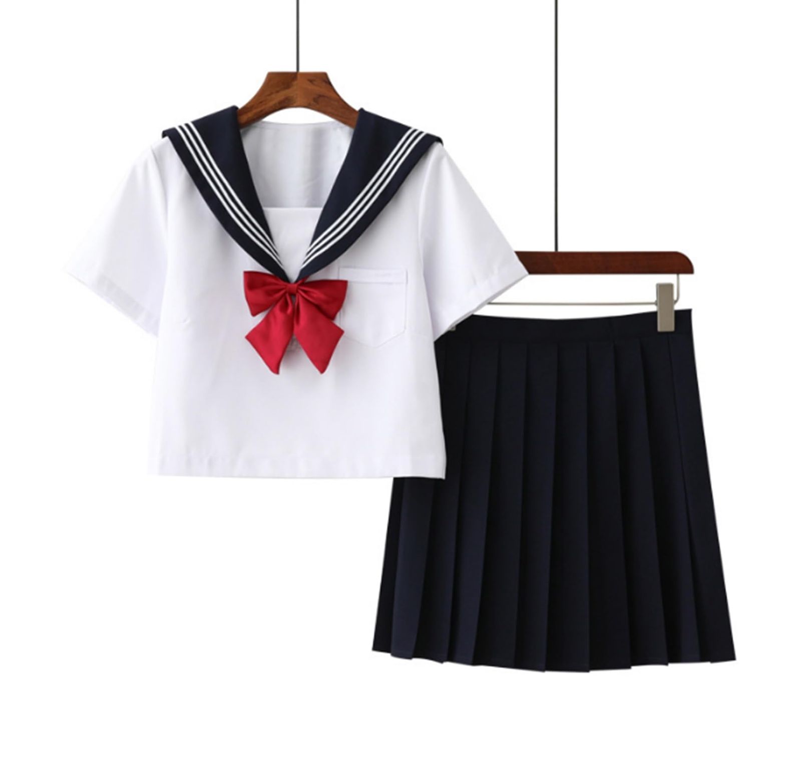 [CosMisty] セーラー服 コスプレ 定番 衣装 半袖 女子高生 制服 コスチューム 白 紺 赤 JK 学生服 仮装 ハロウィン (L) [L]