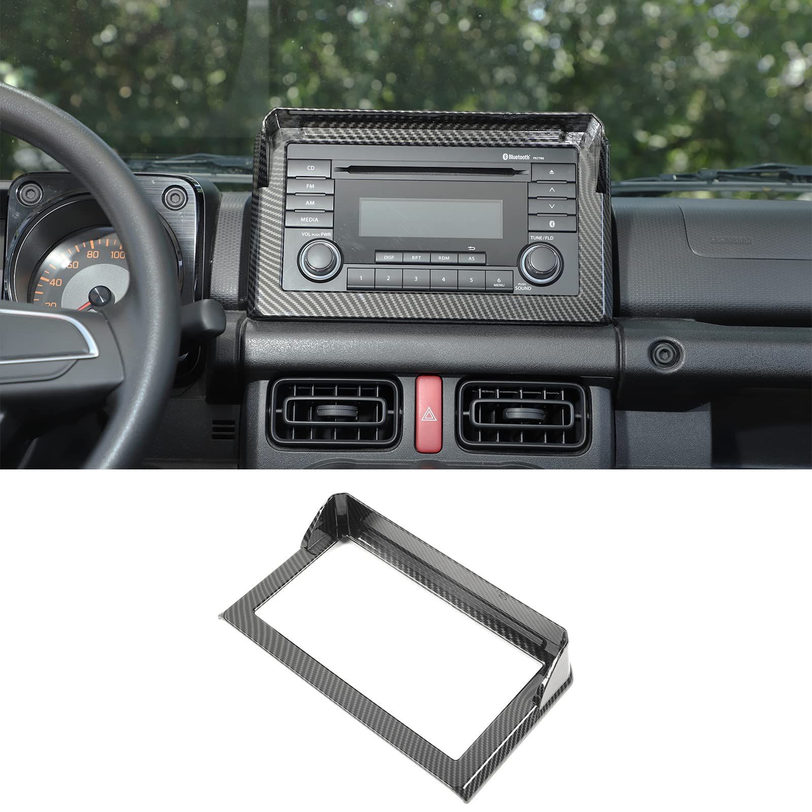 ブラック+カーボンファイバー ANTC スズキ ジムニー 中央制御ナビゲーションパネルフレーム/センターコントロールナビゲーションフレーム Jimney Suzuki 2019+ 適用【ABS素材/自動車接着剤の取り