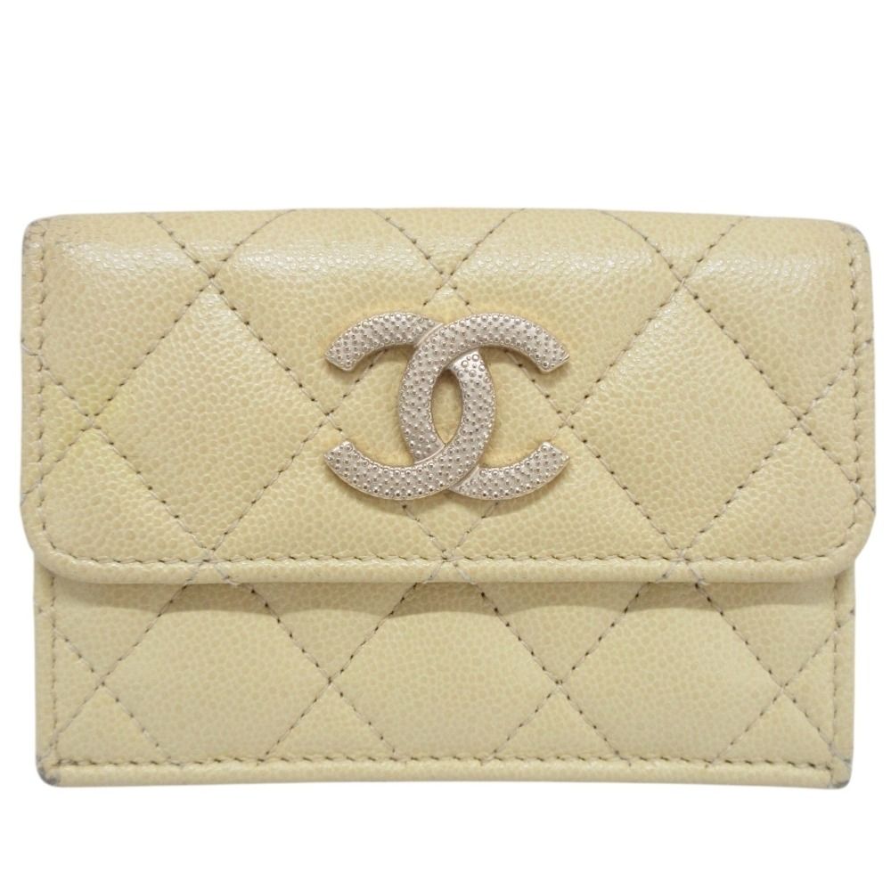美品 CHANEL シャネル ココマーク マトラッセ キャビアスキン レザー 