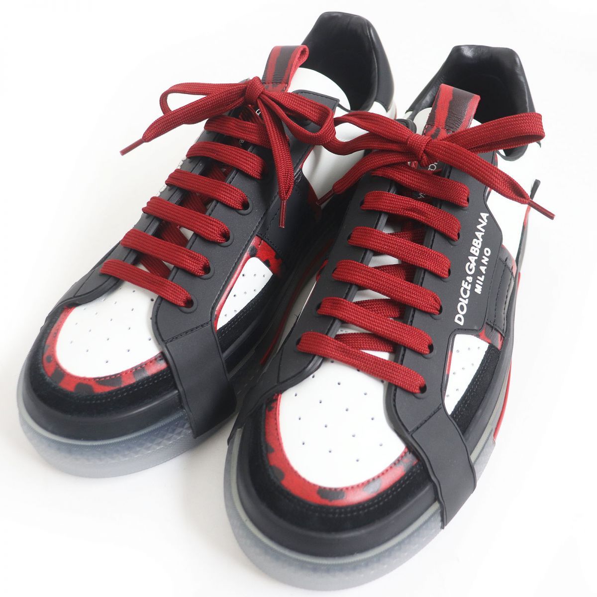 未使用品□DOLCE＆GABBANA/ドルチェ＆ガッバーナ CS1863 2ZERO CUSTOM SNEAKERS ローカット レザースニーカー  黒×白×赤 10 イタリア製