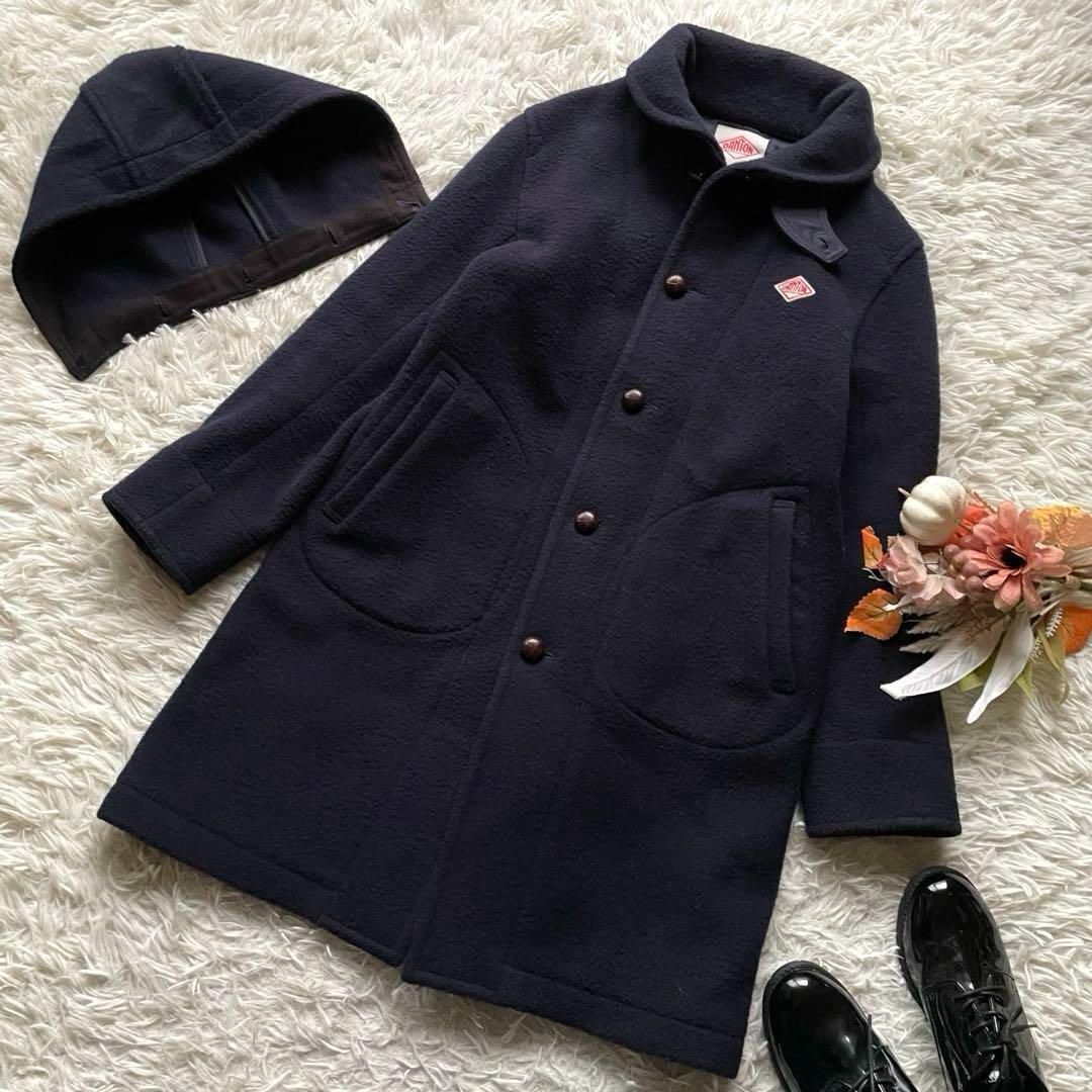 ダントン ウールモッサ 2way フード付きロングコート くるみボタン