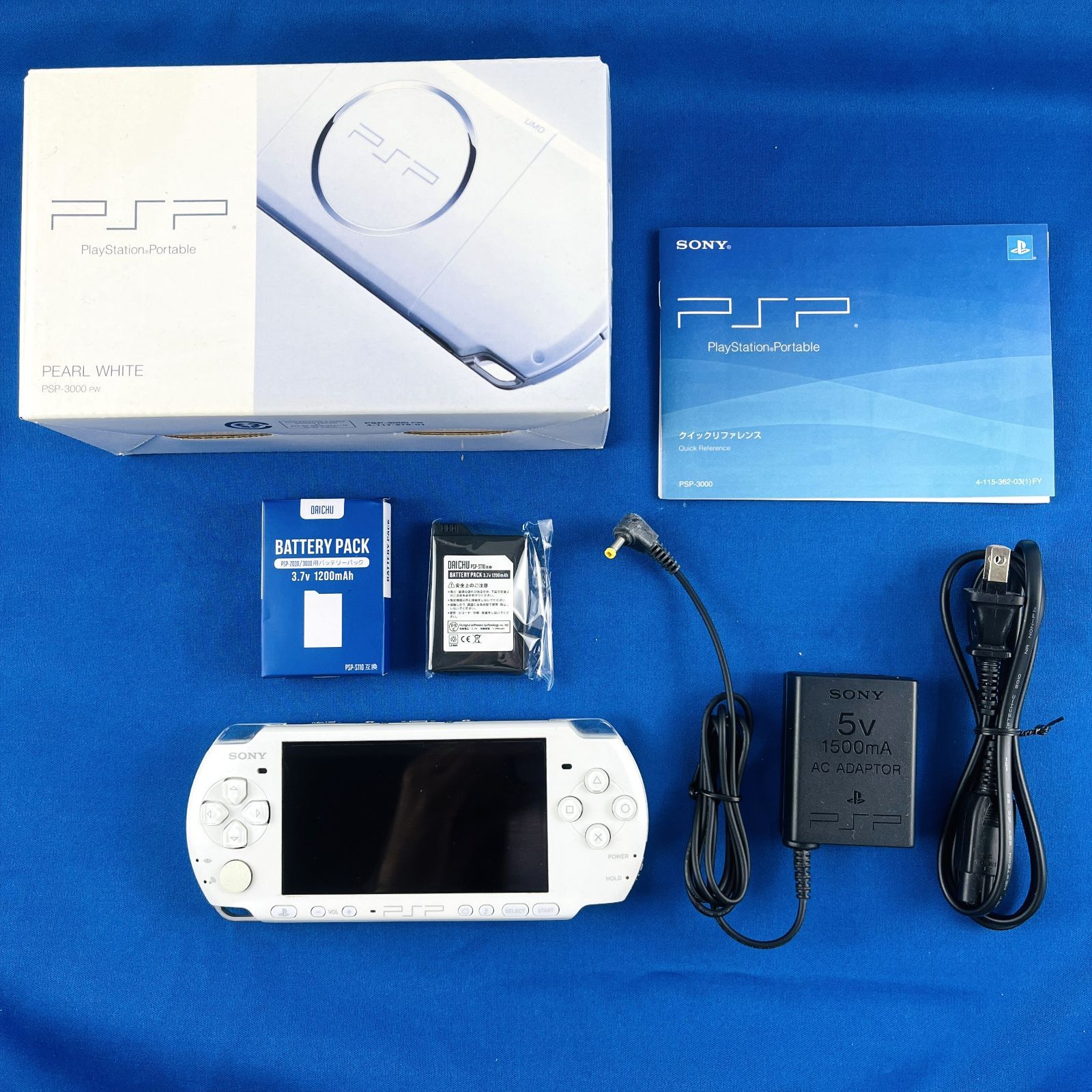 ◇【通電OK／動作OK／完品】ソニー PSP-3000 パールホワイト PW 本体 箱 バッテリーパック ACアダプター 電源ケーブル 説明書 SONY プレイステーションポータブル