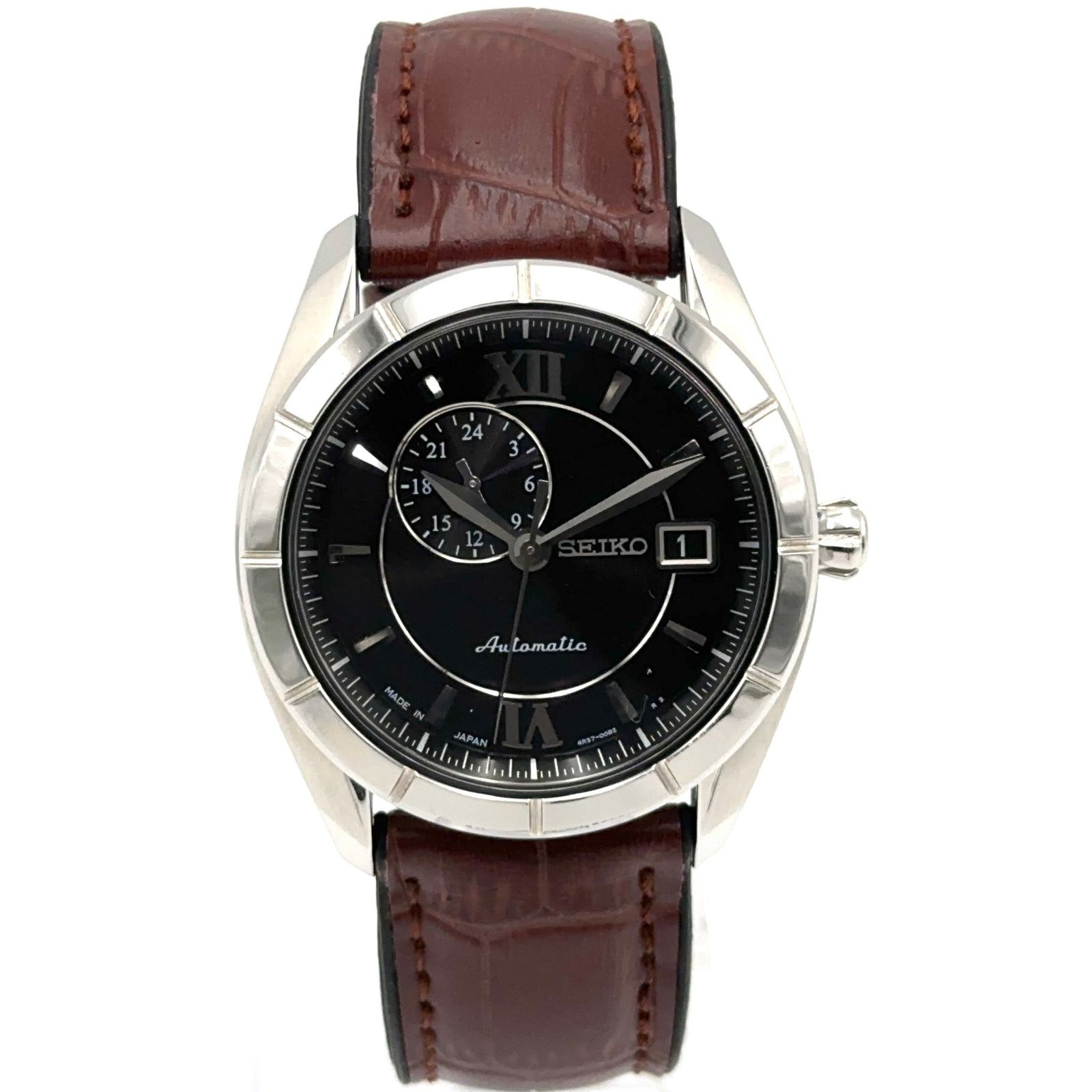 【未使用】SEIKO　セイコー　メカニカル　プレサージュ　4R37-00A0　デイト　シルバー　ブラック文字盤　自動巻き　メンズ
