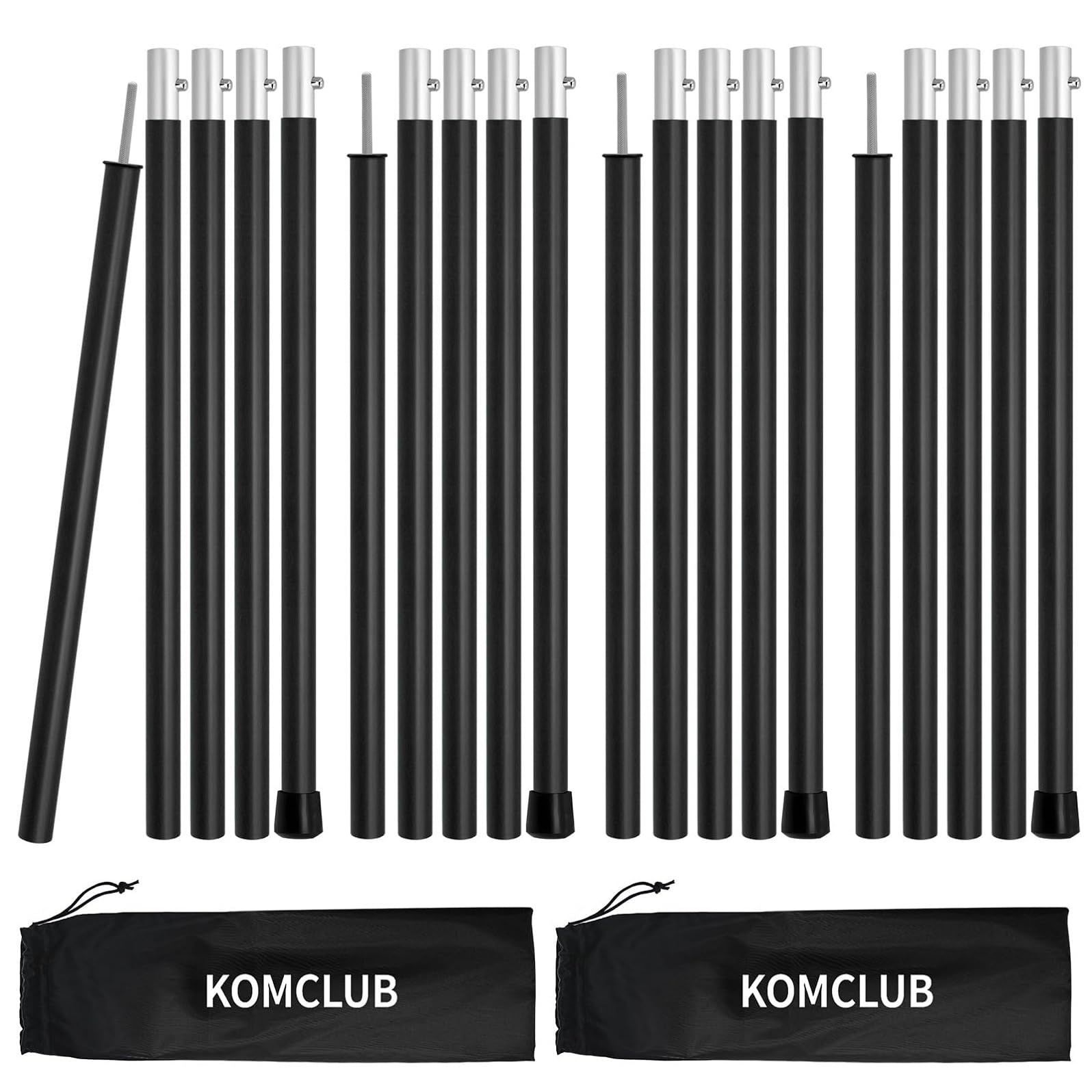 KOMCLUB テントポール タープポール 75cm～190cm全長 19mm直径 アルミ製 5節連結 ポール 4本セット ブッシュボタン式 組立簡単 収納袋付き 天幕用ポール キャンプ設営用