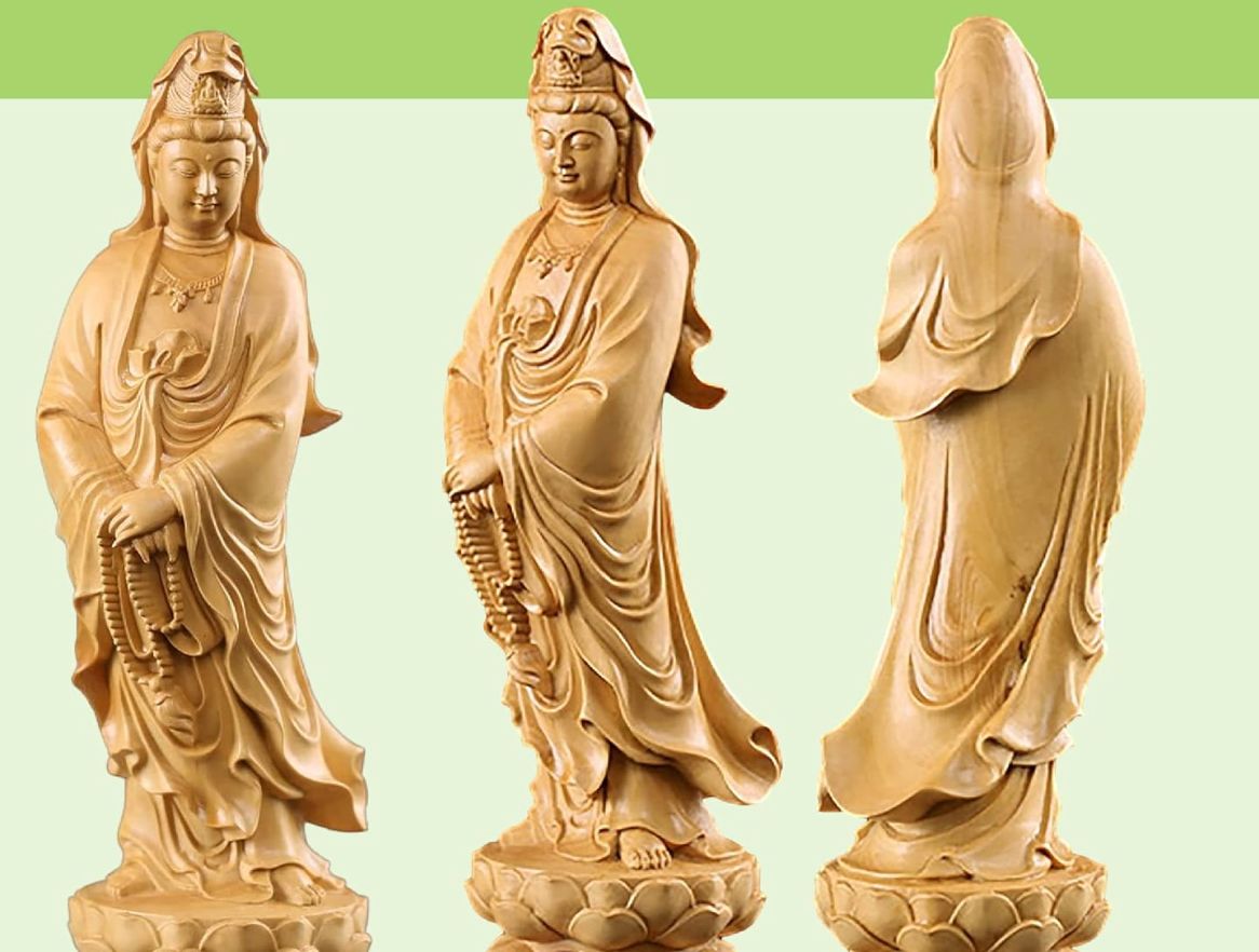 観音木彫 仏像 木彫り 観音像 観音菩薩 木製彫刻 ツゲ製 高級
