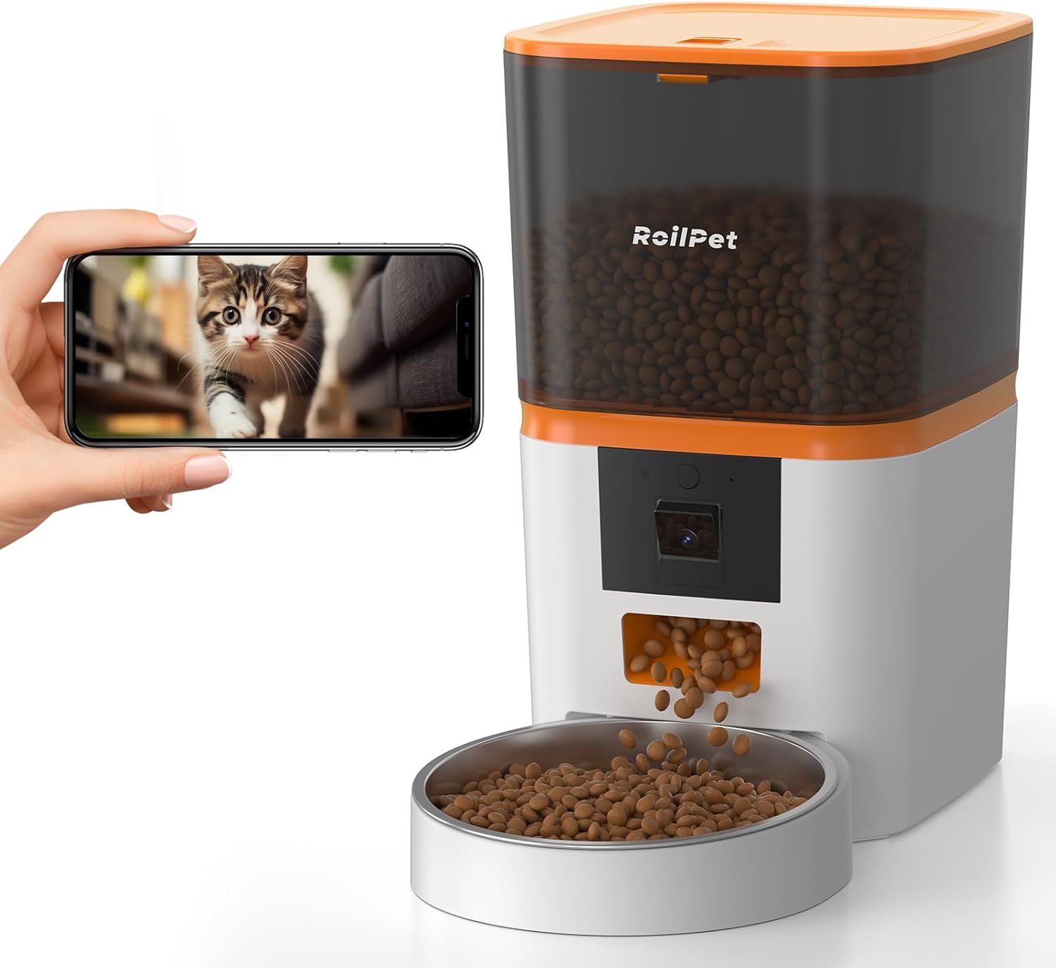 Roilpet 自動給餌器 猫 カメラ付き 1080P 暗視機能 6L大容量 双方向会話 5GHzと2.4GHzのWiFi フード2way給電 音声録音 残量不足検知 詰まり防止センサー 動体検知 音声検知 スマホ遠隔 見守り いぬ イヌ ねこ ネコ