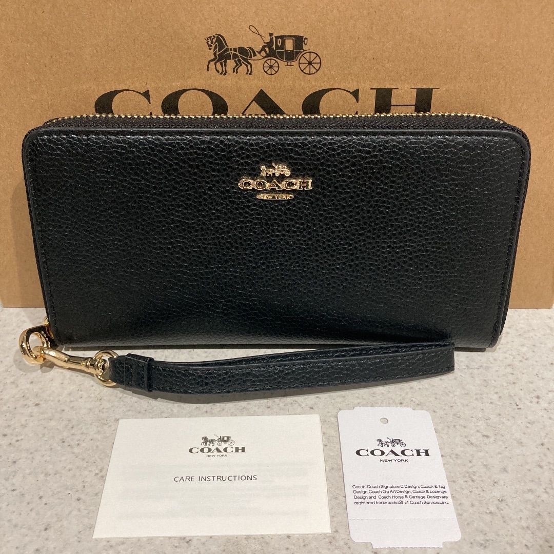 COACH コーチ ストラップ付き 長財布 ブラック 黒色 - 長財布