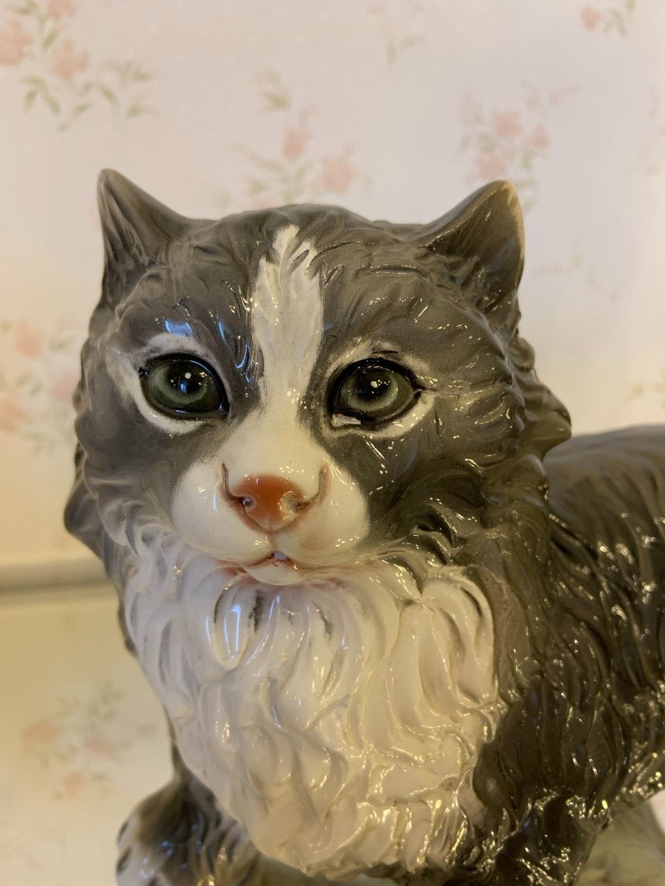 陶器 置物 猫 ペルシャ猫 イタリア製 アンティーク調 オレンジ 子猫ちゃん