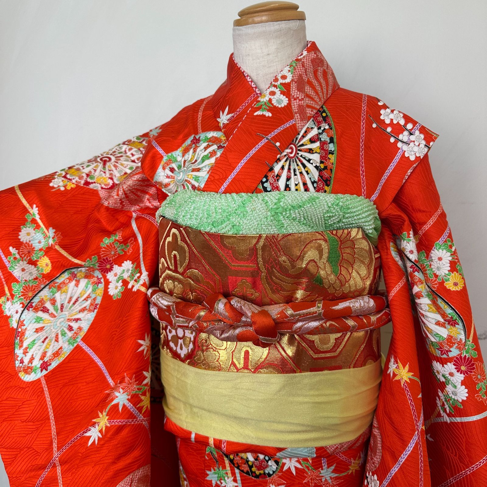 160 オレンジ　アンティーク着物　7歳 七五三着物セット　和装小物　結び帯 160 オレンジ アンティーク着物 7歳 七五三着物セット 和装小物 結び帯
