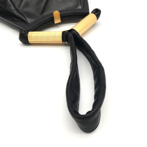 FENDI フェンディ レザー ロゴ がま口 ミニ ハンド バッグ ブラック 美  