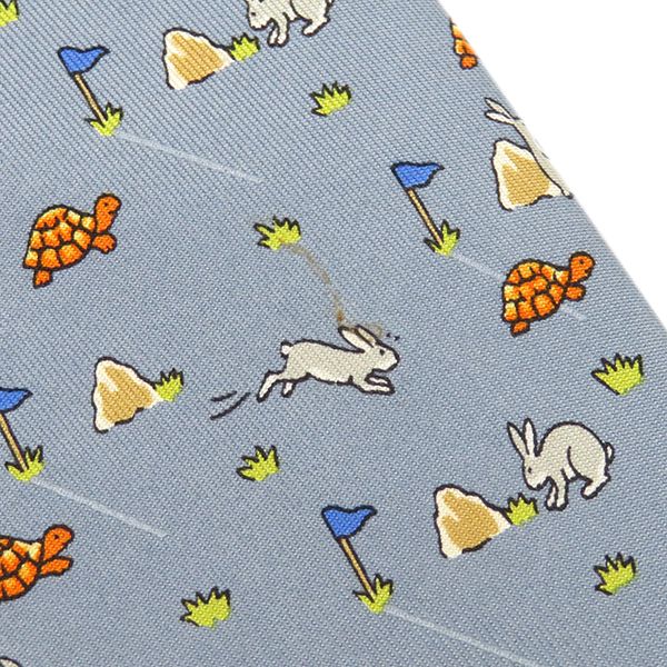 エルメス HERMES ネクタイ ウサギとカメ 9cm シルク グレー×マルチ