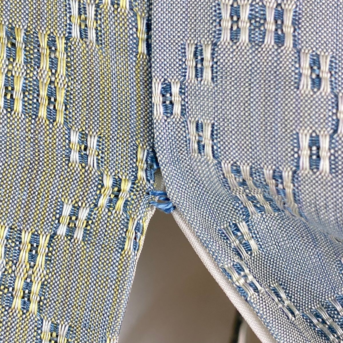 紬 身丈161cm 裄丈67cm M 袷 証紙 よろけ縞 縞 深緑 正絹 美品 名品  