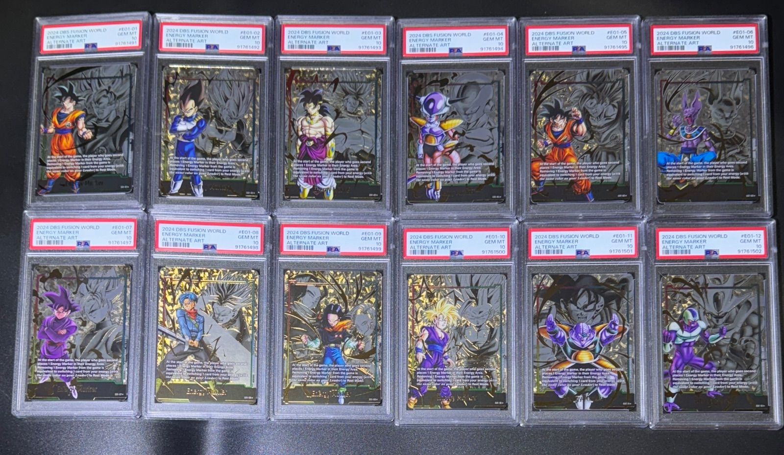 【PSA10 12連番】ドラゴンボール エナジーマーカー　パラレル　コンプ 全種類　英語版　GOLD