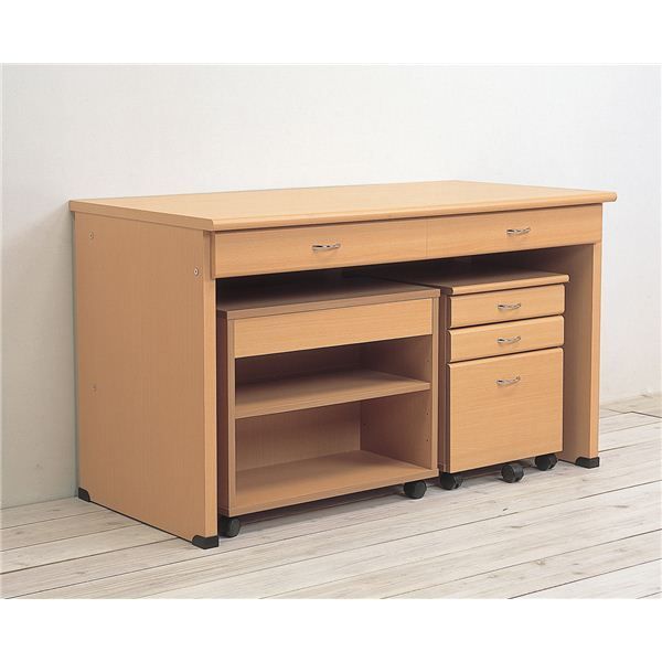 システムパソコンデスク|学習机 ナチュラル デスク板幅120cm ラック|チェスト付 デスク ラック 組立|チェスト 完成品