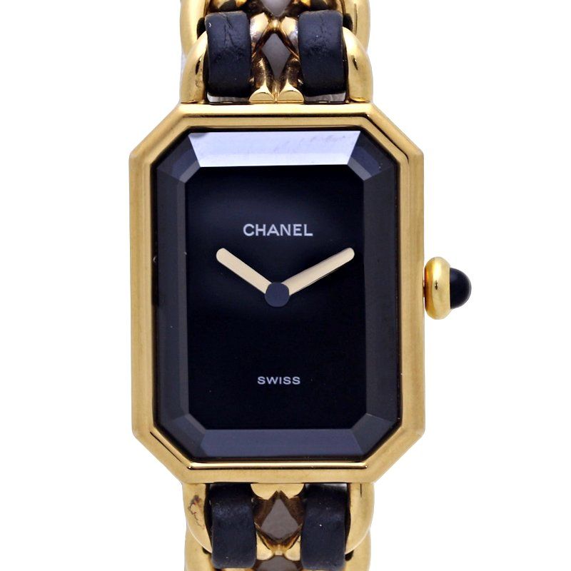 CHANEL シャネル プルミエール Lサイズ H0001 483011003【電池交換済】 GP(ゴールドメッキ）x革  レディース/130194【中古】【腕時計】