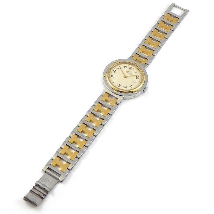 エルメス HERMES 腕時計 クリッパー CL4.220 デイト アイボリー文字盤  