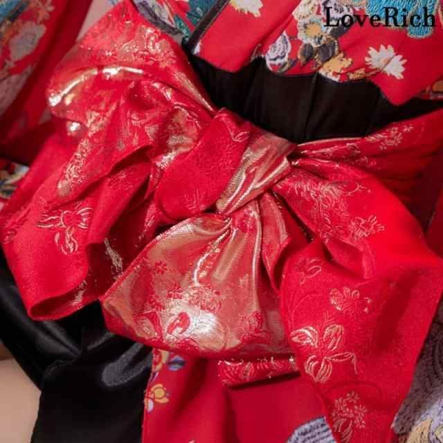 LoveRich ラブリッチ 【高級ライン】 花柄 ミニ シフォン 豪華 帯 リボン 花魁 着物 ドレス コスプレ イベント ハロウィン [1218] LoveRich ラブリッチ 【高級ライン】 花柄 ミニ シフォン 豪華 帯