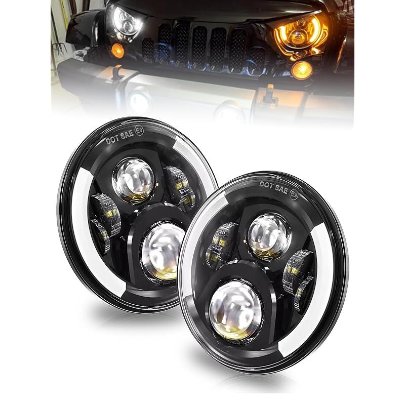 在庫 Largoods 7インチ LED ラウンド ヘッドライト DRL機能 1997-2018 ジープ ラングラー JK JKU LJ CJ TJ ジムニー に対応 IP67防水 防塵 デイライトとウインカー機能付き HI Loビーム切り替え ア 0