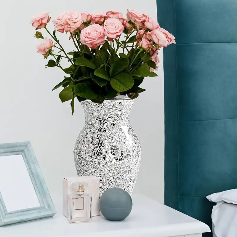 花瓶 フラワーベース 花器 モザイクガラス かわいい おしゃれ ラグジュアリー モダン インテリア 装飾 花 ドライフラワー 造花 ブーケ リビング 玄関 yelX494