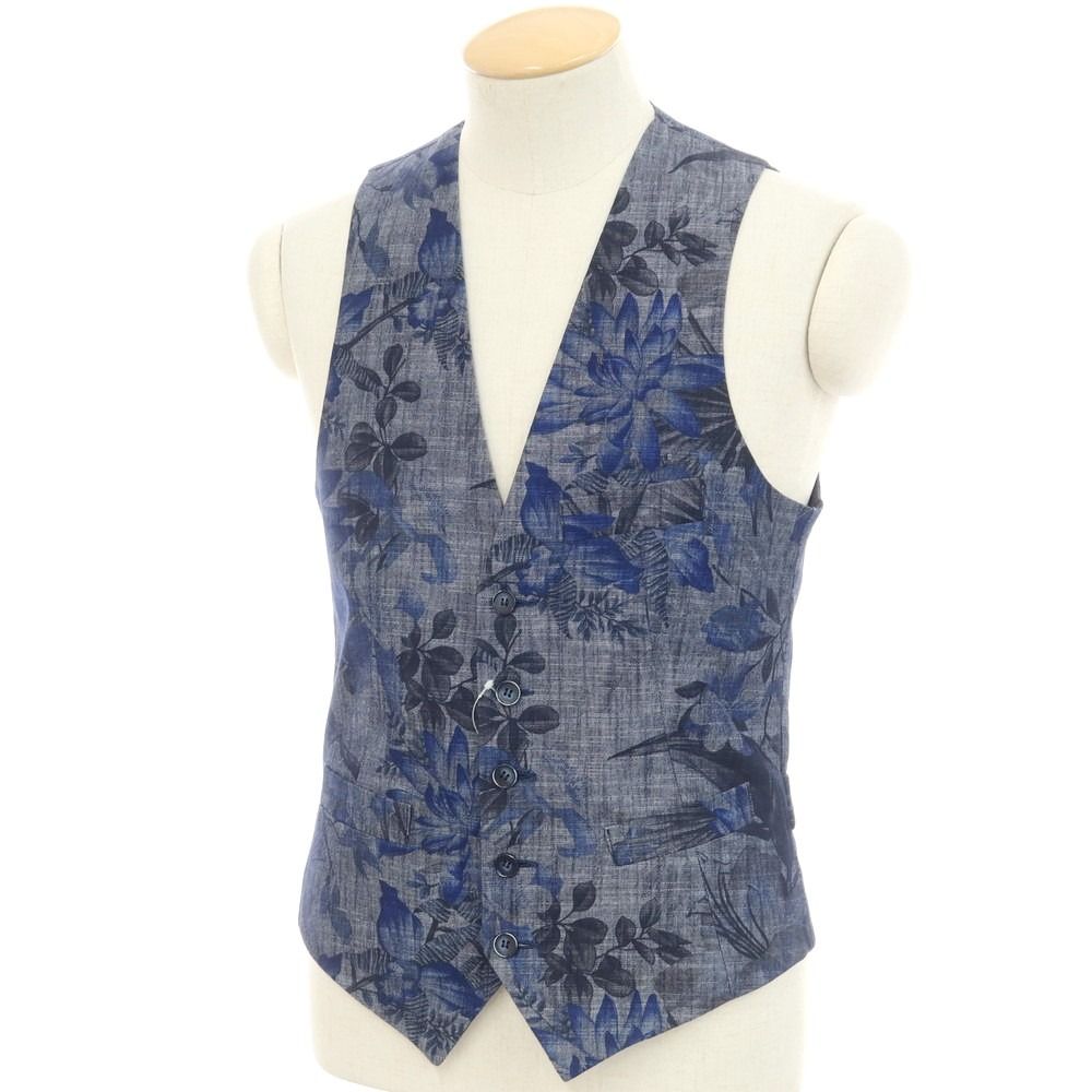 【中古】ジャンネット giannetto コットンポリエステル フラワー柄 ジレ ベスト ネイビー系【サイズ44】【メンズ】