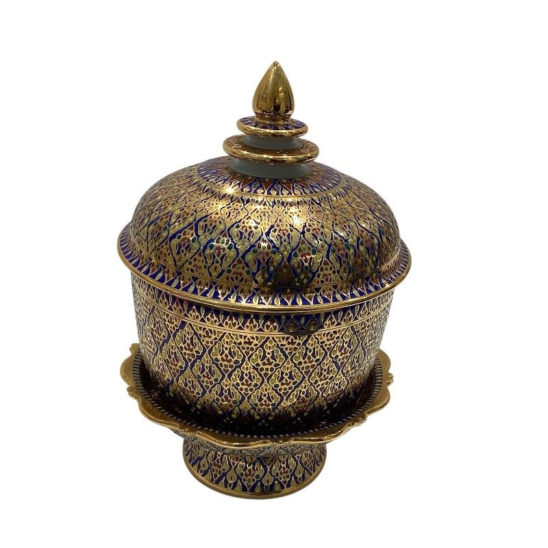 タイ王国　18世紀　ベンチャロン古赤絵　台皿5客　トヒニ　東さ6-0805☆2F タイ王国 18世紀 ベンチャロン古赤絵 台皿5客 トヒニ 東さ6-0805