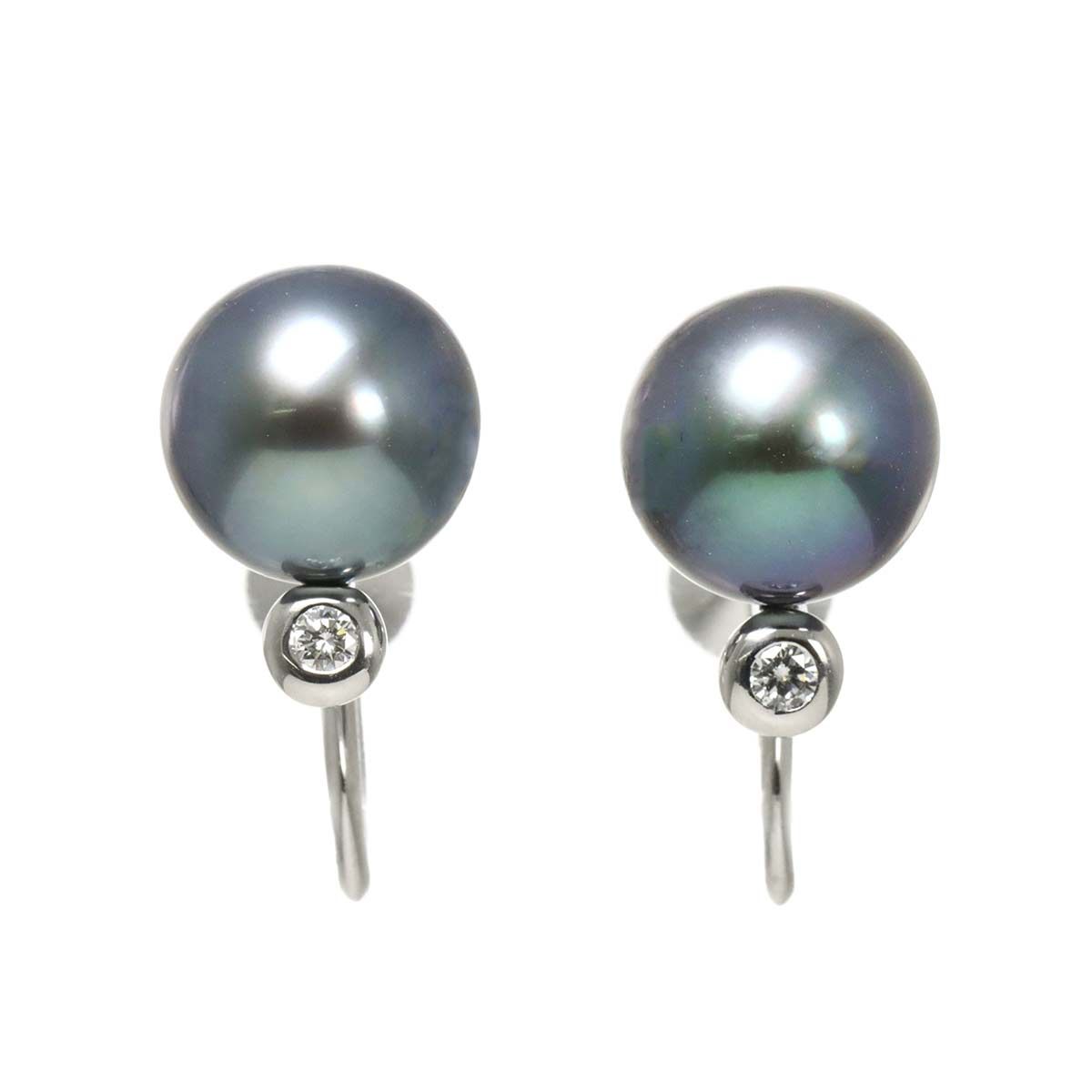 ミキモト MIKIMOTO 黒蝶真珠 8.8mm ダイヤ イヤリング K18 WG
