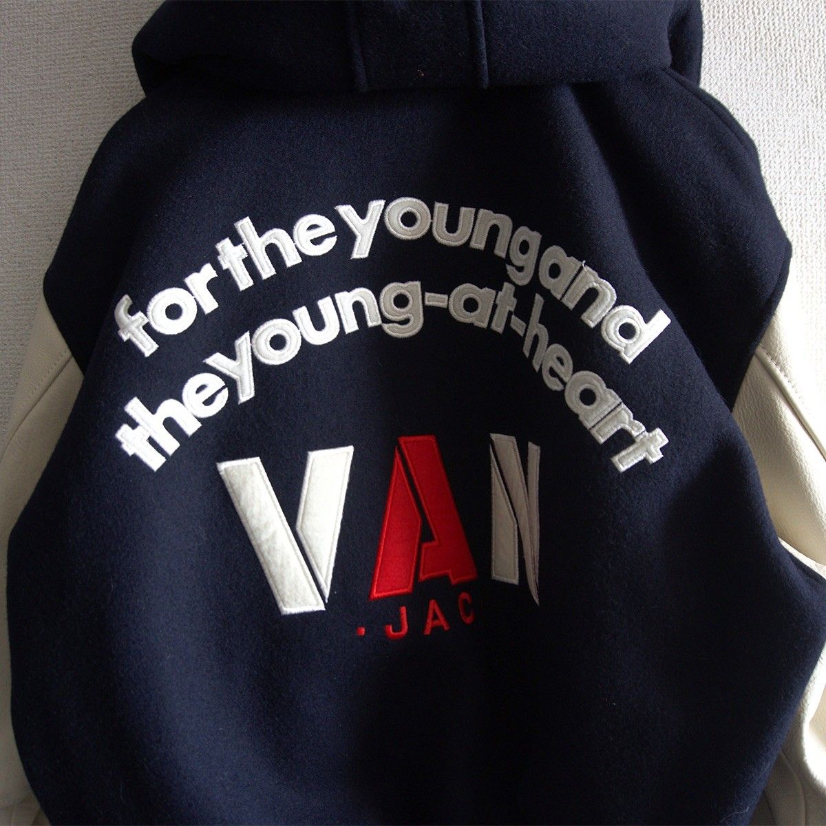 美品】VAN JAC【フード付き 袖レザー スタジャン】L ヴァン