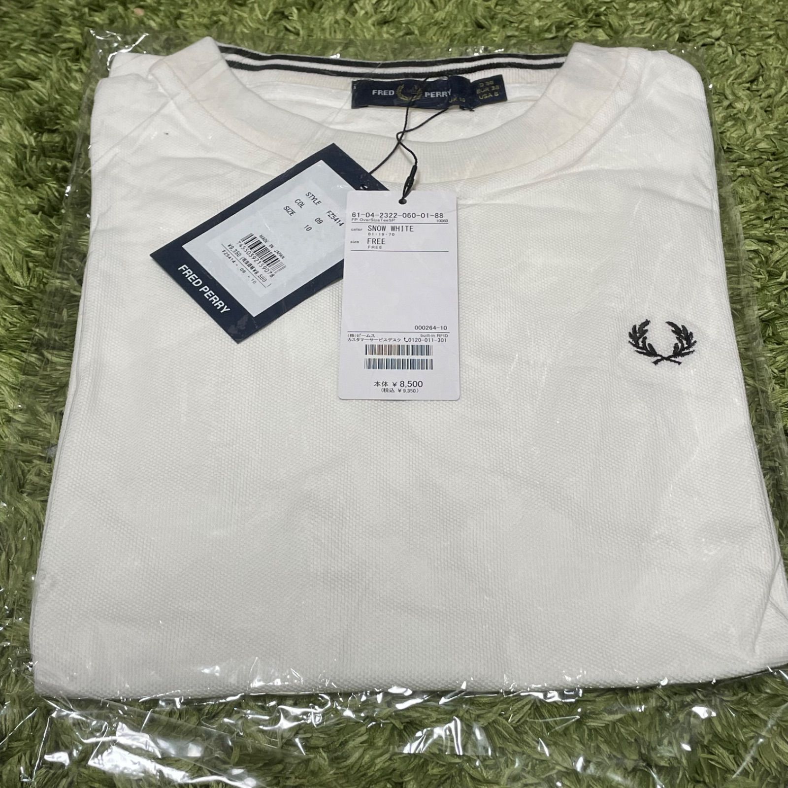 新品未使用　FRED PERRY × Ray BEAMS / 別注 オーバーサイズ Tシャツ　ホワイト　即日発送