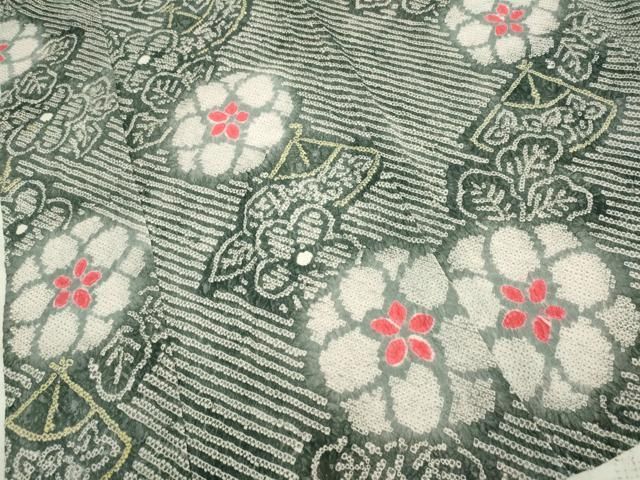 平和屋本店□極上 夏物 浴衣 有松鳴海絞り 扇面花文 綿 逸品  