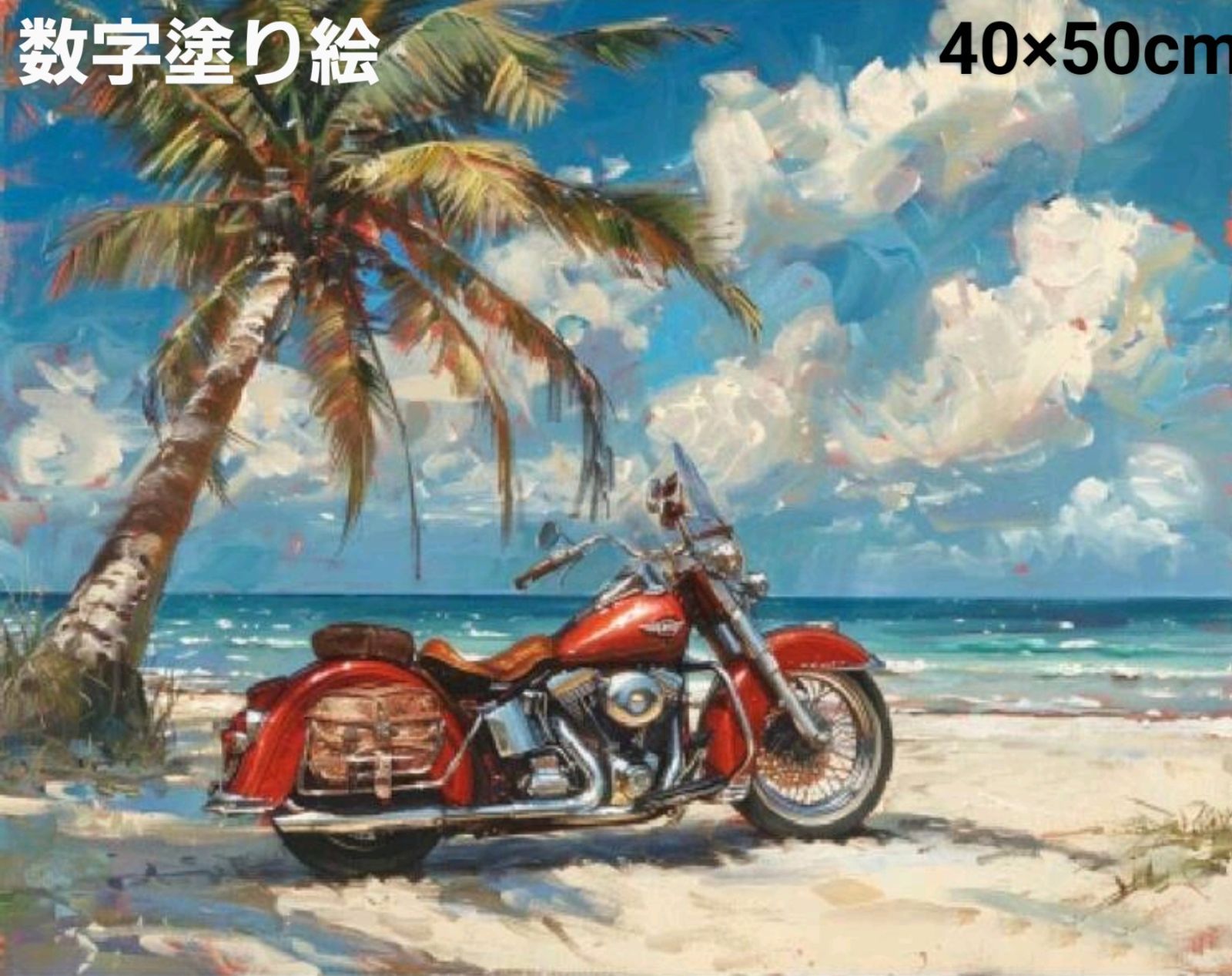 大人の塗り絵 数字塗り絵  40x50cm  アクリル絵の具 【バイクと海 2407122】ペイントバイナンバー Number Coloring