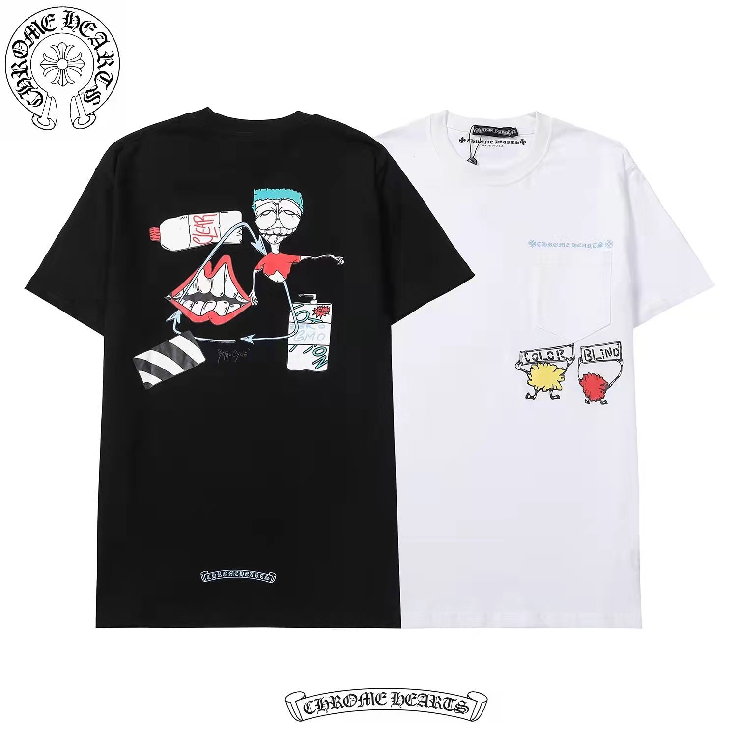 大人気 CHROME HEARTSトップス 半袖 Tシャツ 新品 男女兼用 限定 ブラック、ホワイト2色選択 M/2XL