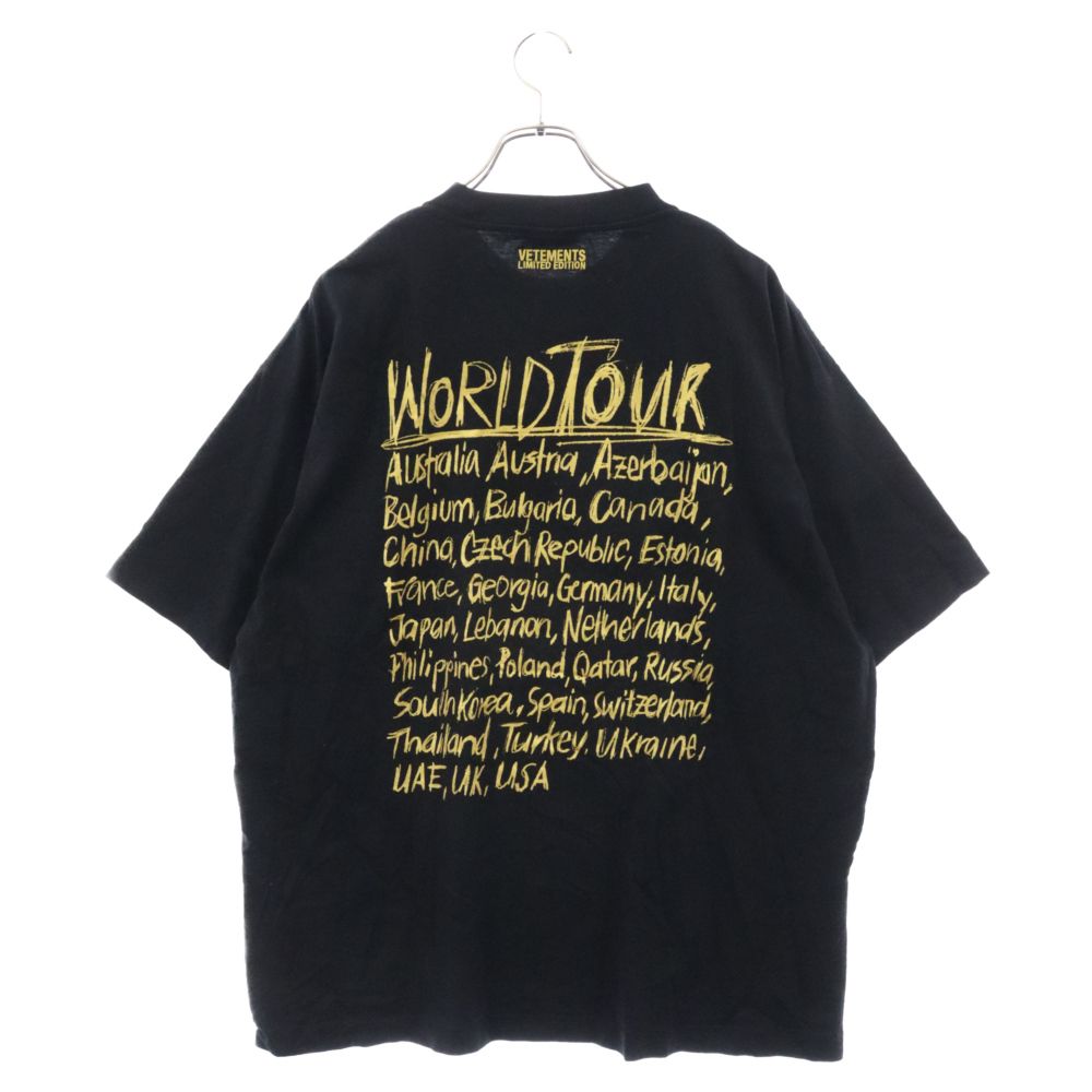 VETEMENTS (ヴェトモン) World Tour Over Size Tee ワールドツアー オーバーサイズ半袖Tシャツ カットソー  ブラック/ゴールド UE52TR270G - メルカリ