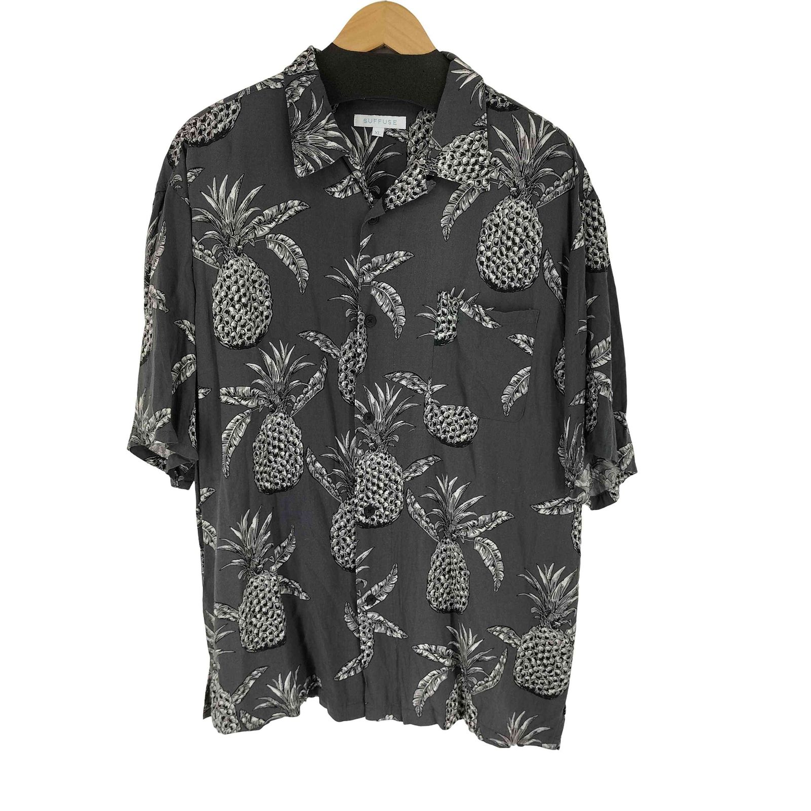ユーズドフルギ USED古着 SUFFUSE フルーツ柄 レーヨンシャツ メンズ JPN：XL 
