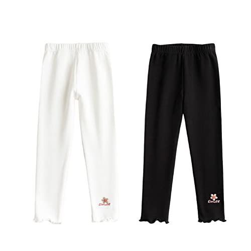 1/ホワイト ブラック_110 [VIISEN] キッズ スカッツ 子供服 女の子 レギンス 2枚セット 子供 スパッツ ズボン 10分丈 蝶結び チュール 可愛い 通園 通学 伸縮性 カジュアル 多色 春夏秋冬 100 110 120 1