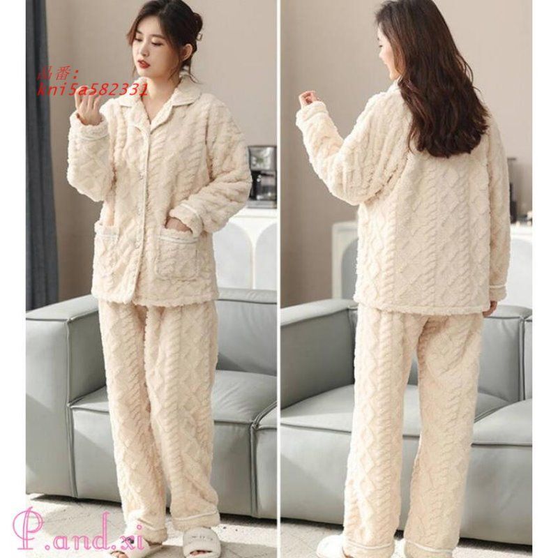ルームウェア パジャマ 上下セット もこもこ レディース マイクロファイバー 秋冬 冬 長袖 部屋着 トップス 暖かい 可愛い 厚手 長ズボン kni5a582331