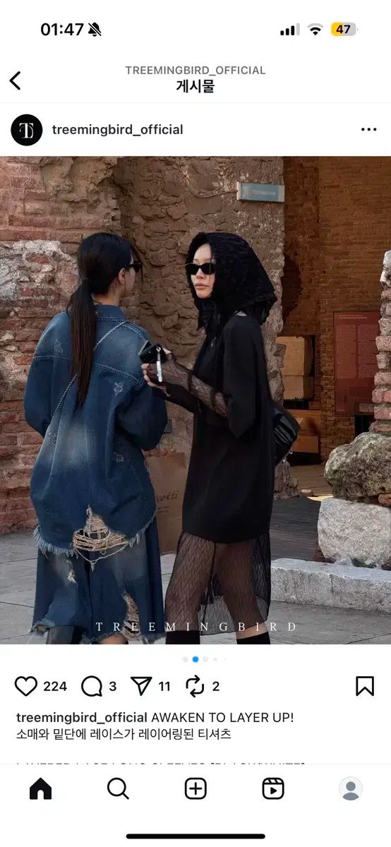 TREEMINGBIRD レイヤード レース 半袖T